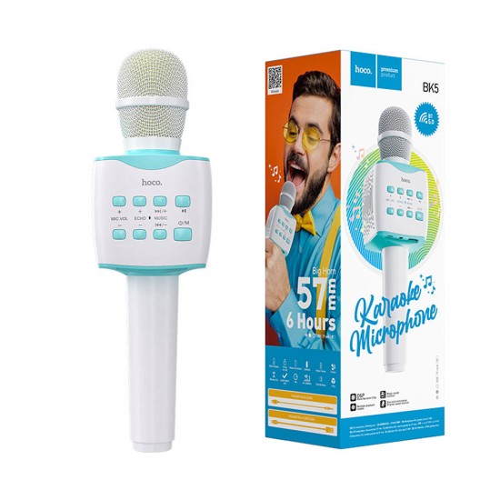 Micrófono Karaoke Inalámbrico Hoco BK5 Cantando Tarjeta TF/USB/Unidad Flash/Soporte de Reproducción/Multifuncional BT V5.0 1200mAh Azul